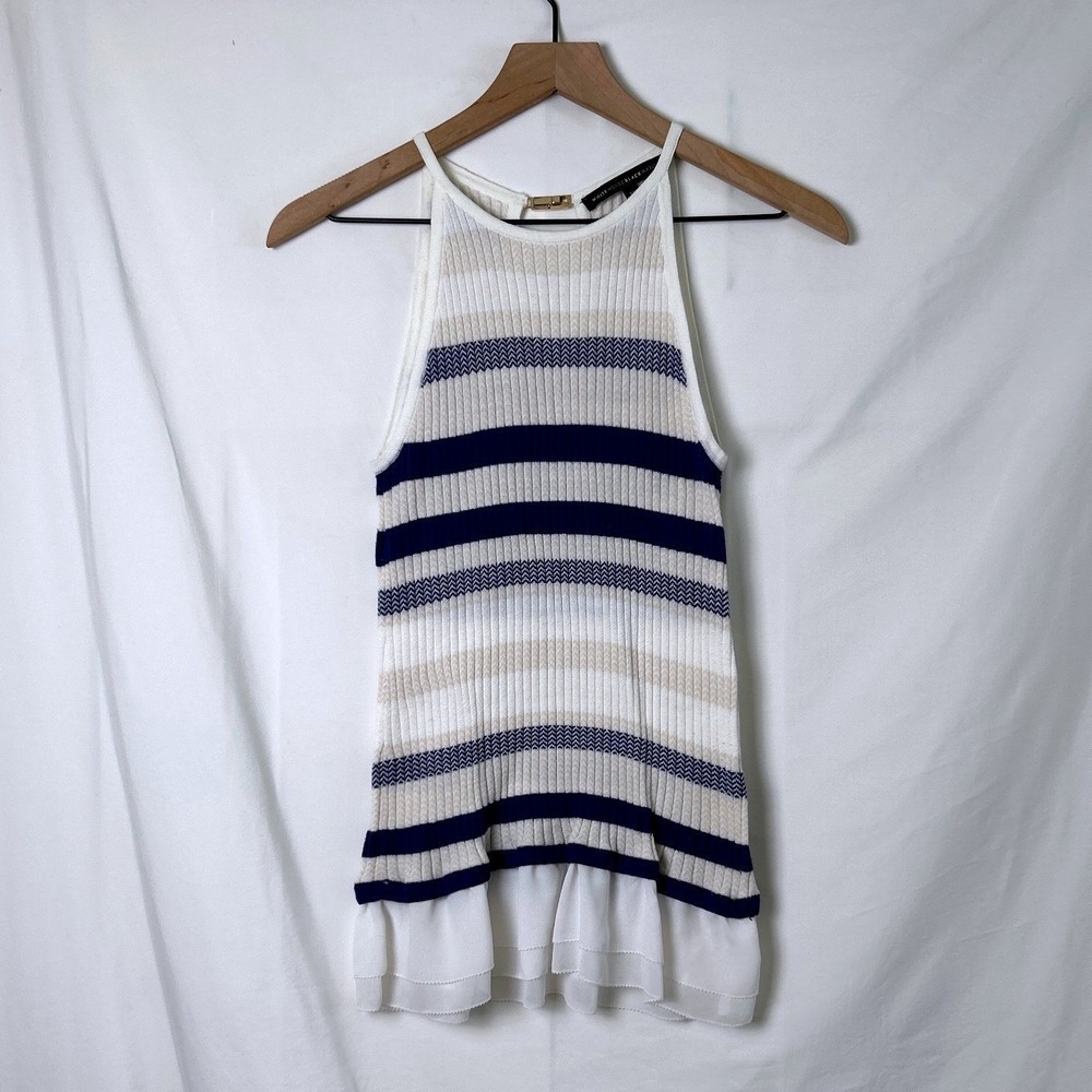 White House Black Market Womens Ribbed Halter Top Navy Striped Size XS Nautical